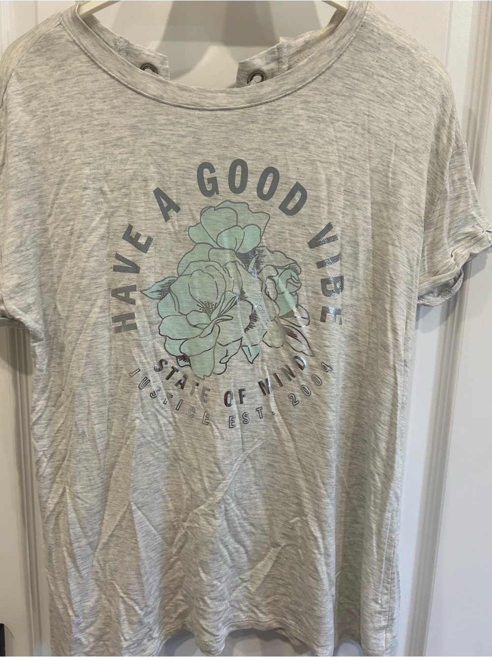 Justice Heather Gray Lace-Up Front Tee